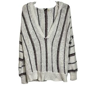 Roxy‎ Women's Striped V Neck Hooded Pullover Knit Sweater Size M/M (3083)
